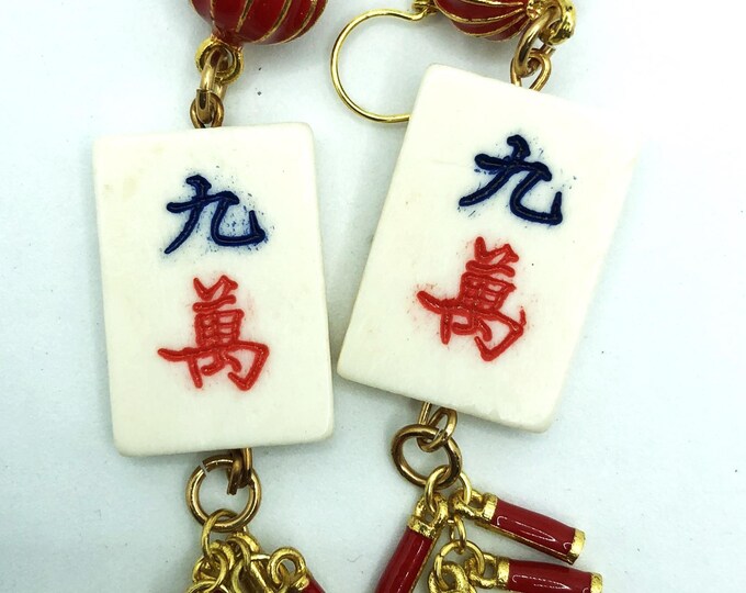 Mahjong earrings with bone tiles
