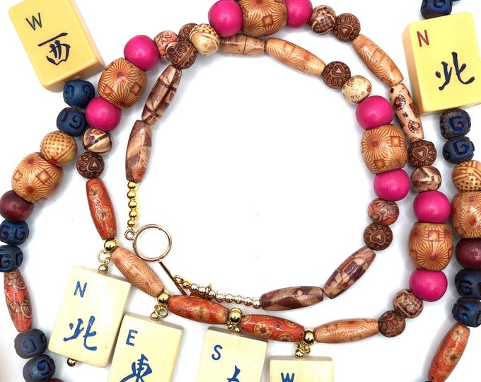 Light weight wooden mahjong necklaces