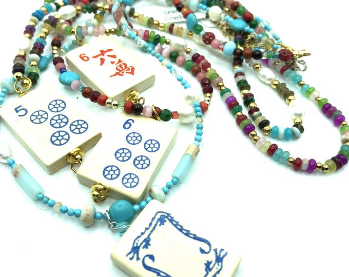 Mahjong Necklaces with Wooden Tiles