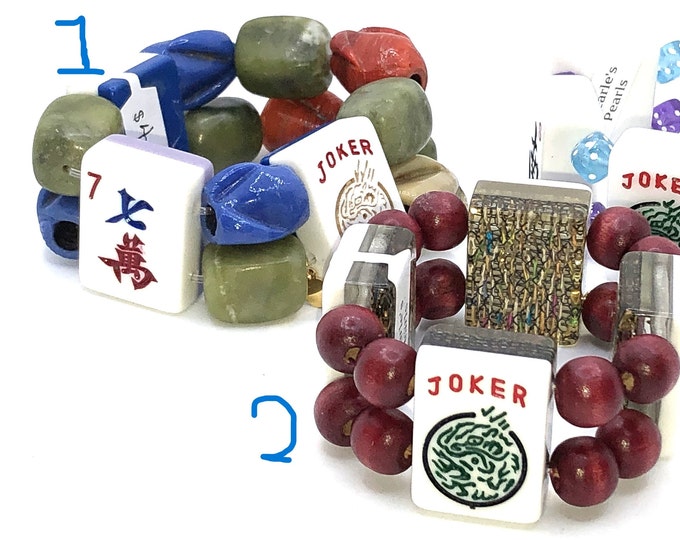 Stretch bracelets with white mahjong tiles