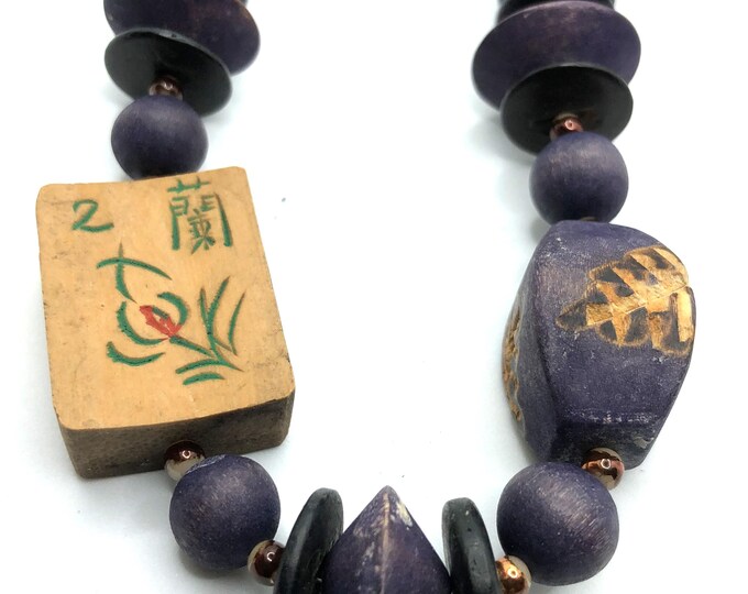 Wooden mahjong necklaces with old wooden tiles