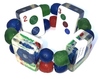 Bracelets made with flower mahjong tiles