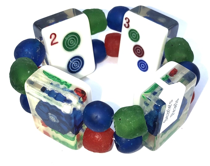 Bracelets made with flower mahjong tiles