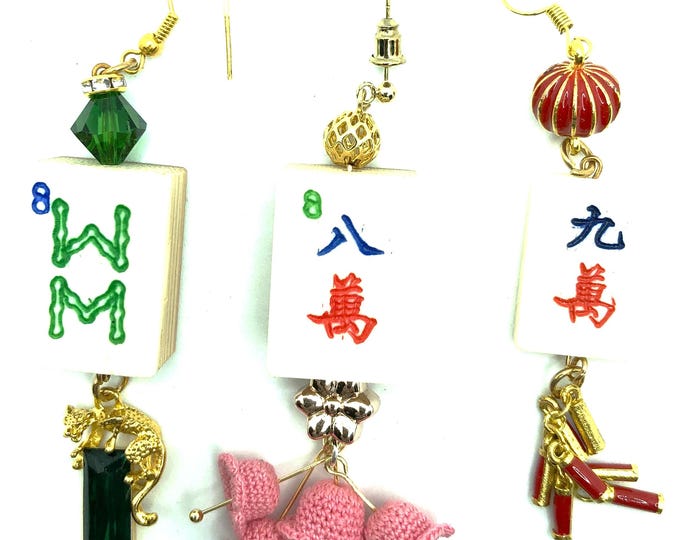 Mahjong earrings with bone tiles
