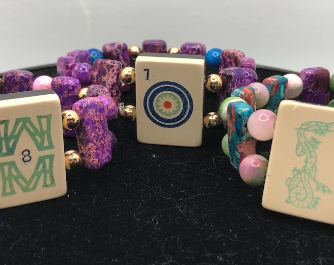 Mahjong bracelets with rectangular stone beads