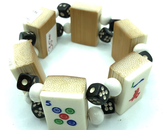 Mahjong stretch bracelet with bone and bamboo tiles