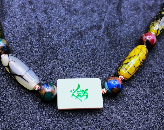 Mahjong necklace with glass and gem beads