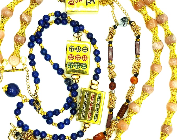 Unique Necklaces with Gold Tone Mahjong Tiles