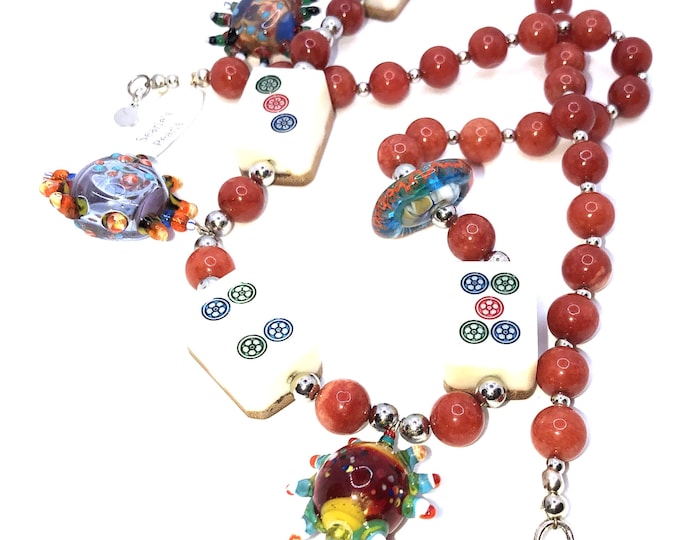 Modern and Unusual  Mahjong Necklace with Hand Blown "Wild" Beads