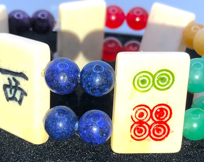 Mahjong tile bracelets with chakra beads