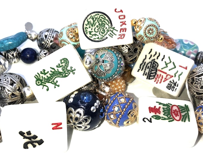 Elegant Elastic Mahjong Bracelets Shades of Blue