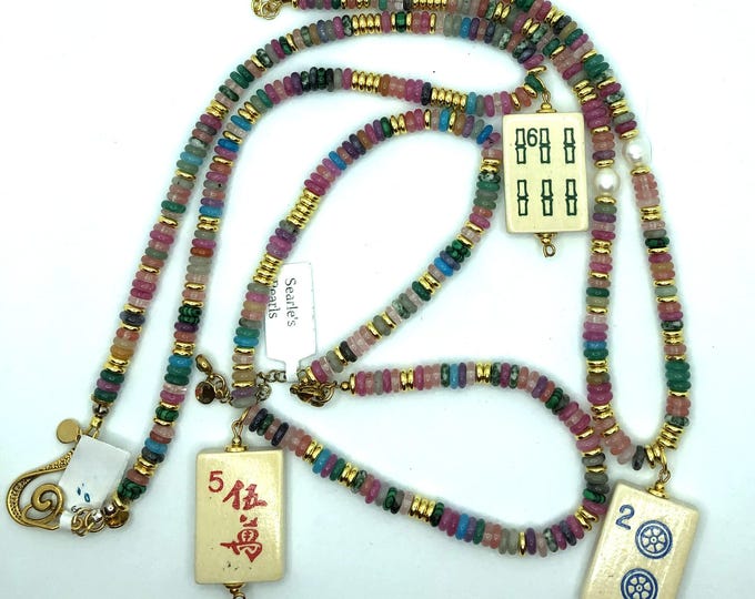 Mahjong Necklaces with Wooden Tiles