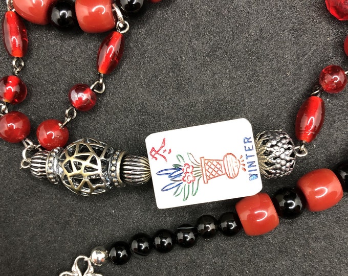 Red jade and black onyx mahjong necklace