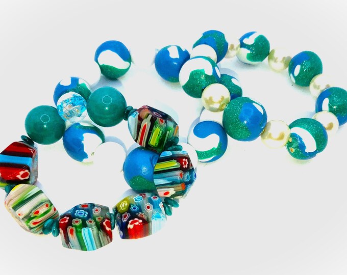 Millefiori glass or polymer clay bead stretch  bracelets