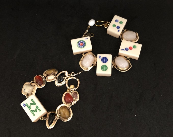 Mahjong bracelet earrings bone bamboo tiles
