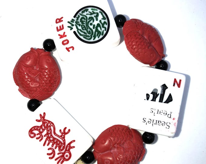 Mahjong Bracelet with Red Cinnabar Shaped Pieces