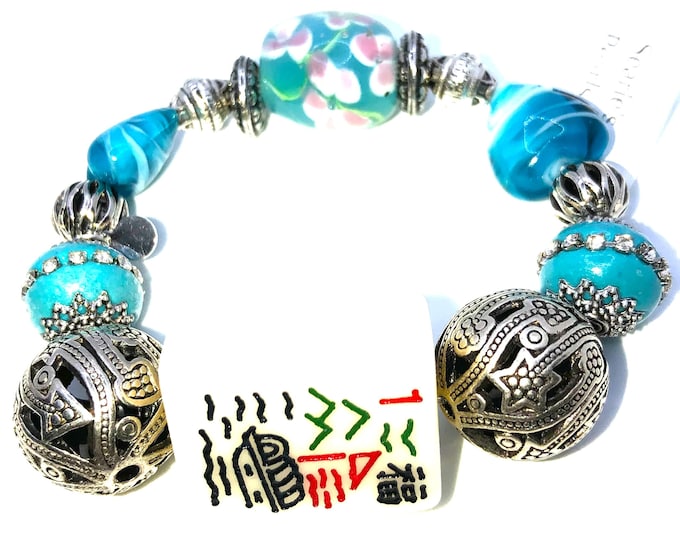 Elegant Elastic Mahjong Bracelets Shades of Blue