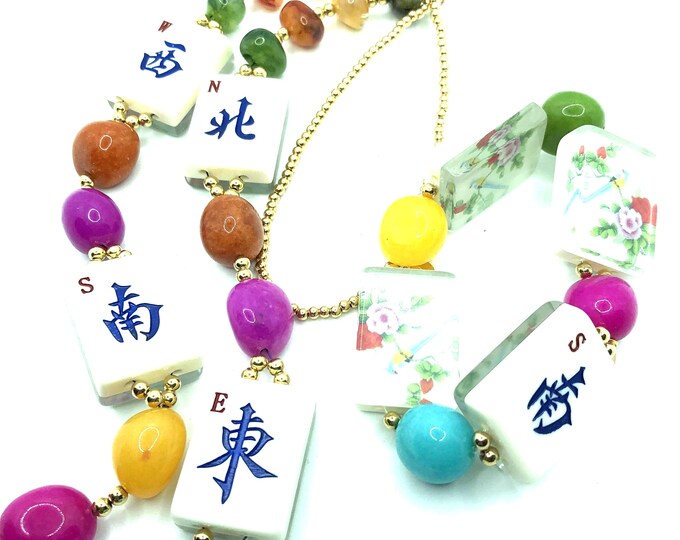 Colorful mahjong necklace and bracelet