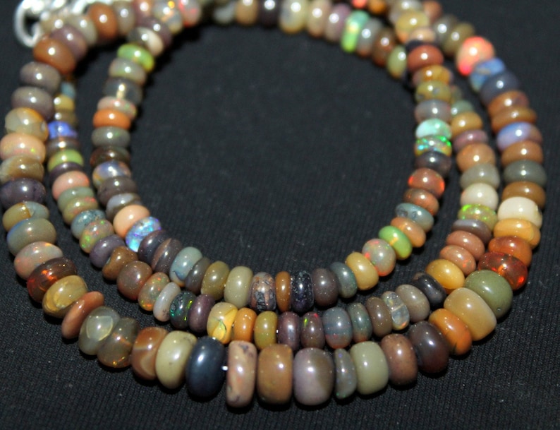 Natural Ethiopian welo multi opal smooth 6-3 MM beads necklace fire opal rondelle necklace wello fire opal beads necklace: ot412