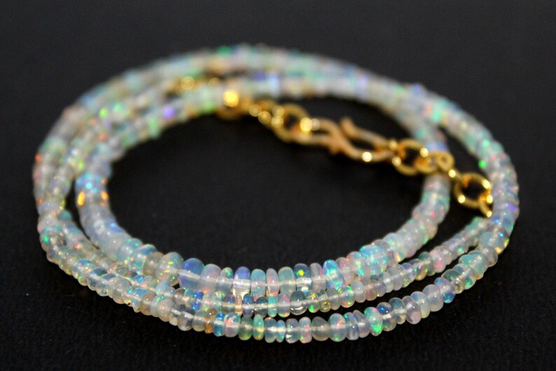 fire opal rondelle necklace Natural Ethiopian welo opal smooth 2-4 MM beads necklace wello fire opal beads necklace: on8