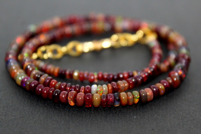 Natural Ethiopian welo opal brown smooth 4-2 MM beads necklace wello fire opal beads necklace:-bo1 fire opal rondelle necklace
