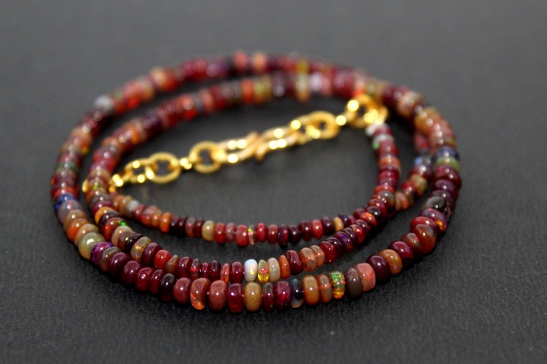 Natural Ethiopian welo opal brown smooth 4-2 MM beads necklace wello fire opal beads necklace:-bo1 fire opal rondelle necklace
