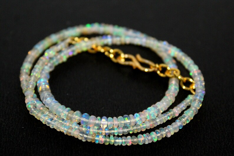 fire opal rondelle necklace Natural Ethiopian welo opal smooth 2-4 MM beads necklace wello fire opal beads necklace: on8