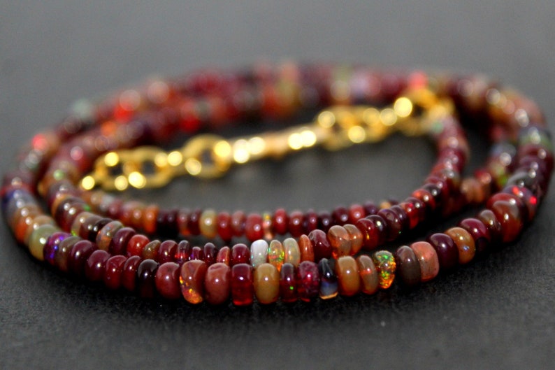 Natural Ethiopian welo opal brown smooth 4-2 MM beads necklace wello fire opal beads necklace:-bo1 fire opal rondelle necklace