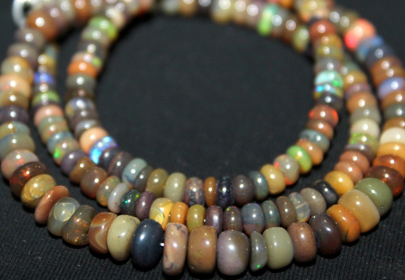 Natural Ethiopian welo multi opal smooth 6-3 MM beads necklace fire opal rondelle necklace wello fire opal beads necklace: ot412