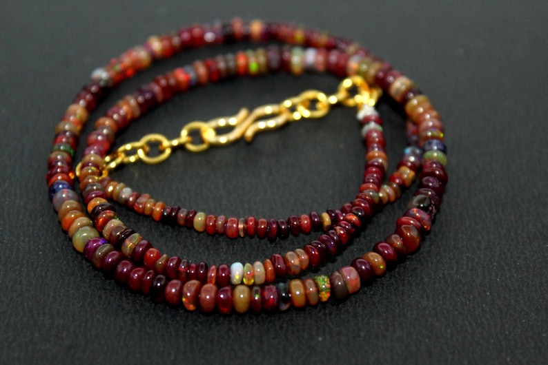 Natural Ethiopian welo opal brown smooth 4-2 MM beads necklace wello fire opal beads necklace:-bo1 fire opal rondelle necklace