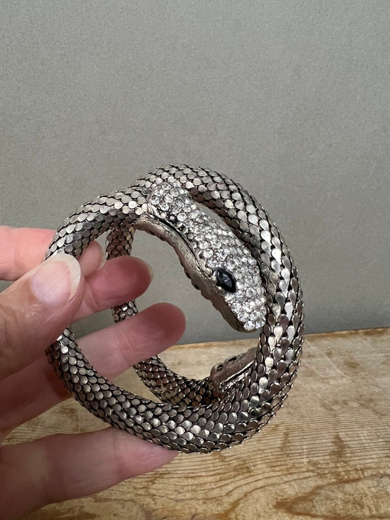 Vintage Snake Wrap Around Bangle Bracelet, Rhinestone… Gem