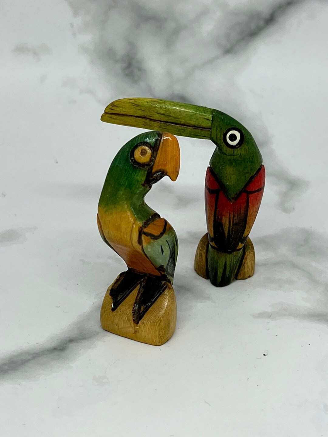 Carved and Painted Wooden Small Bird Figurines Parrot and Etsy UK