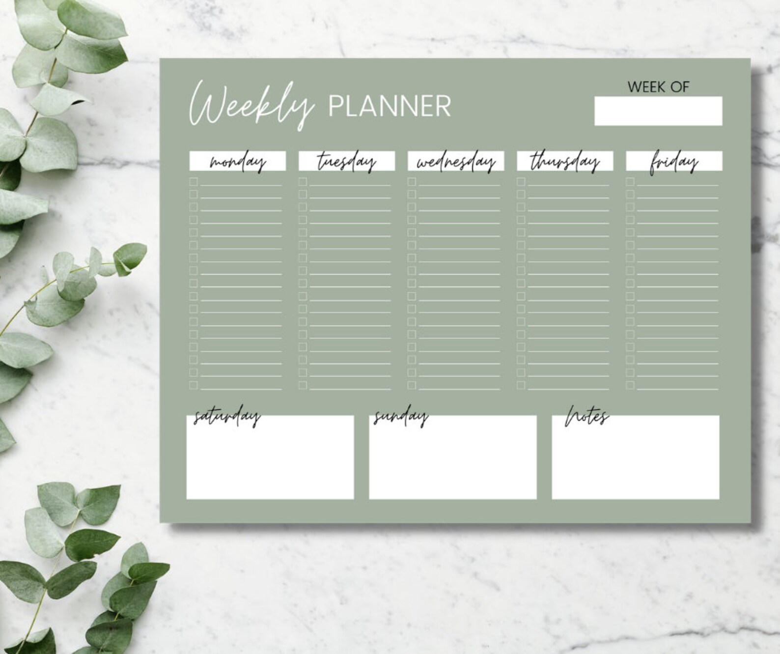 Sage Green Weekly Planner Printable Weekly To Do List Etsy