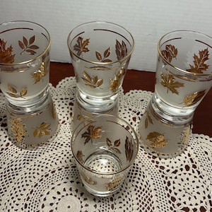Libby Frosted Altmodische Cocktailgläser Gold Ahornblatt Vintage