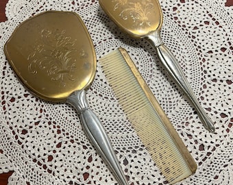 Vintage Mirror, Brush and Comb