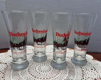 4 Budweiser Clydesdale glasses 1989