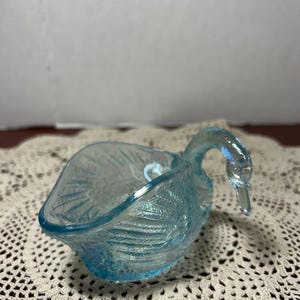 Vintage Glass Swan, Light Blue, Iridescent