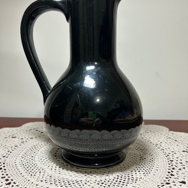 Vintage McCoy Pottery Carafe Pitcher Vase High Gloss Black Ebony Super Glaze