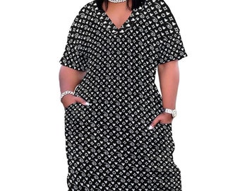 Designer Women's V-neck Loose Dress With Pockets