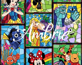 Stained Glass Seamless Pattern, Magical Cartoon Seamless pattern, Fabric Sublimation