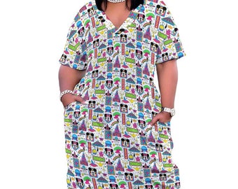 Disney 2024 Women's V-neck Loose Dress With Pockets