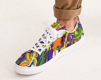 Men's Faux-Leather Sneaker, men's leather Sneakers,  shoes for man, Abstract Art, Sneakers for man, pride shoes, rainbow shoes