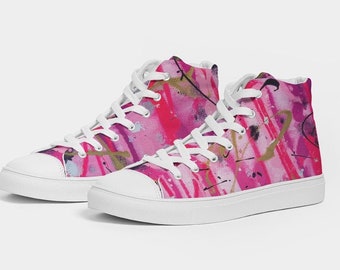 Women's Hightop Sneakers, Printed Shoes, abstract art Sneakers, pink shoes, woman shoes, pink sneakers, Sneakers for women