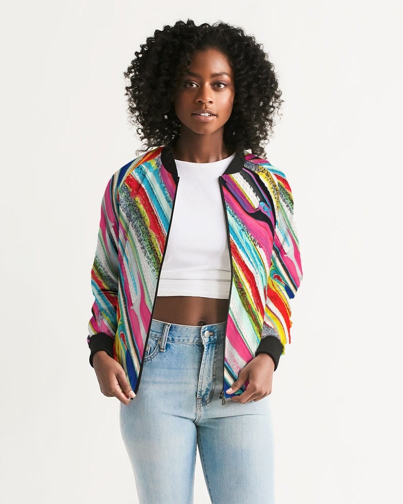 Abstract Psychedelic Colorful Wave Women's Bomber Jacket