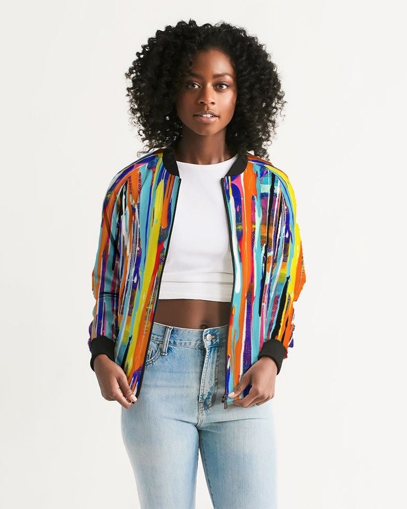 Women's Bomber Jacket, Abstract Art Colorful Jacket, Bomber Jacket for ...