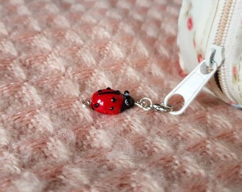 Glass lampwork ladybird magical zipper bag charm handmade gift fairy