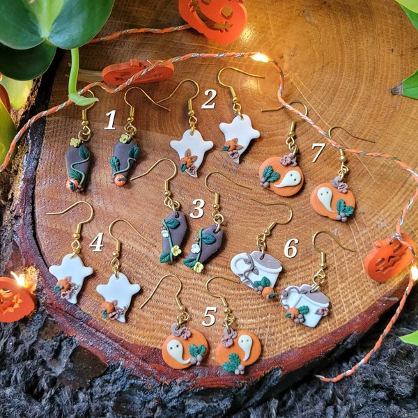 Spooky/Fall Collection ! Gold Plated Autumn, Halloween, Earrings, Jewellery, Wearable art, sculpture, handmade, fimo, polymerclay