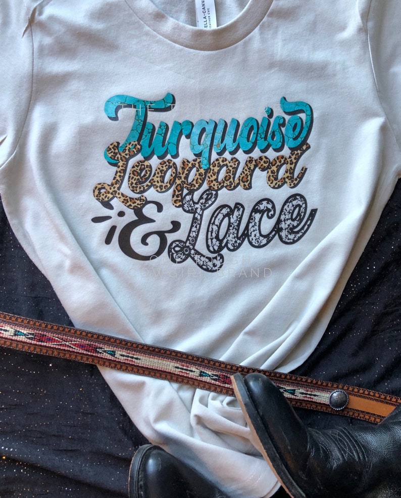 Youth Girls Turquoise Leopard /& Lace Graphic Tee