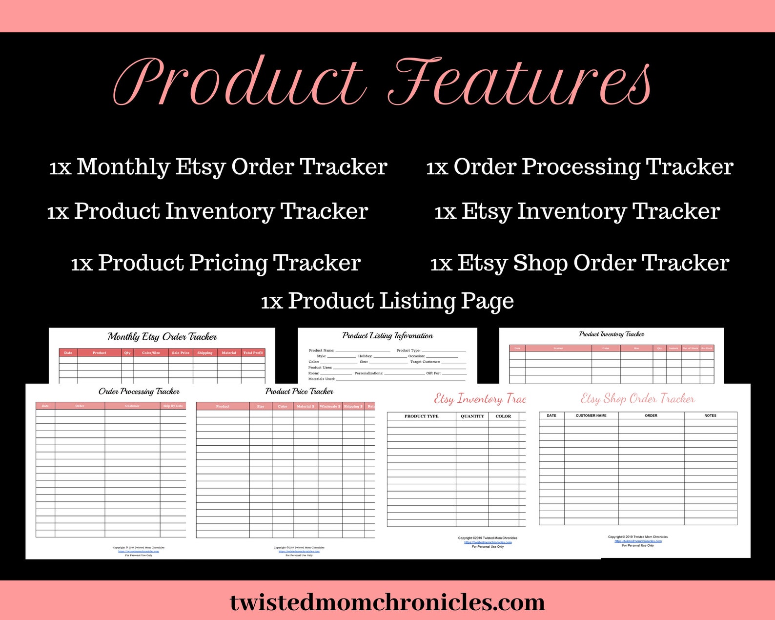 Set of 7 Simple Etsy Shop Orders and Product Tracker Bundle Etsy