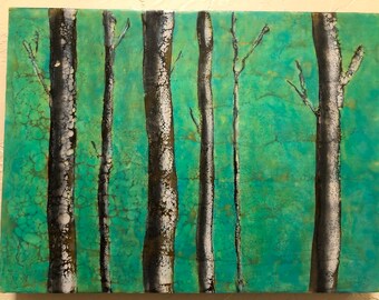 Birches on Teal